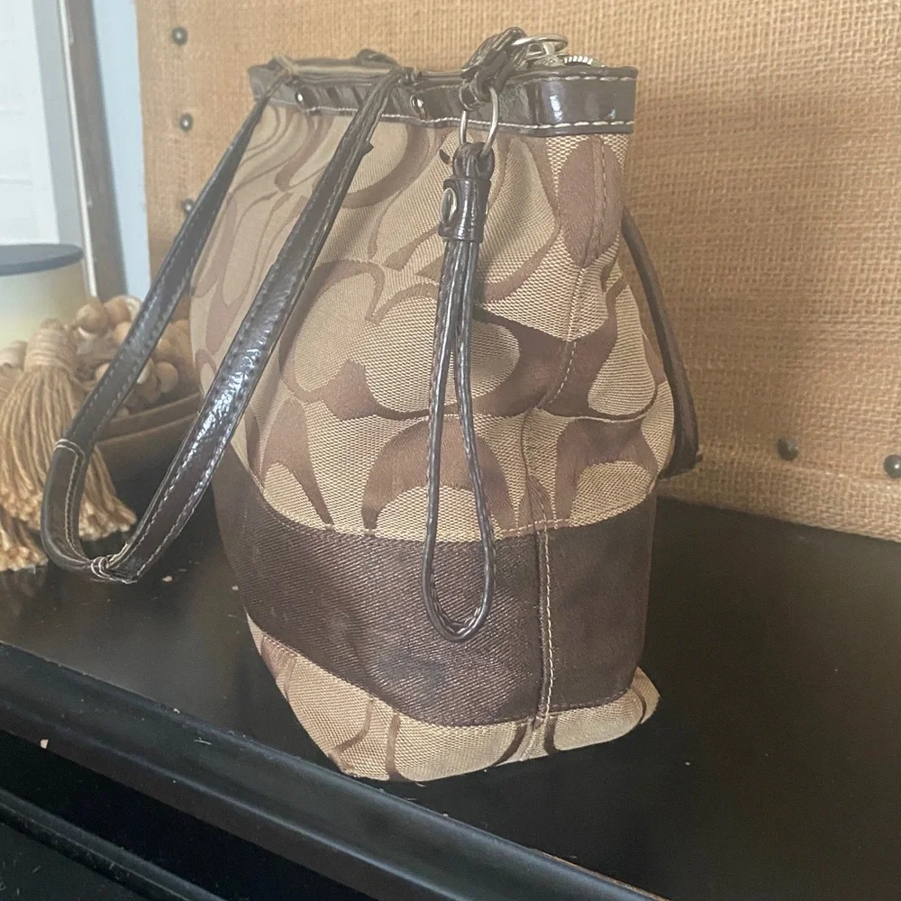 Coach Legacy Stripe Signature Tan and Brown Shoulder Bag